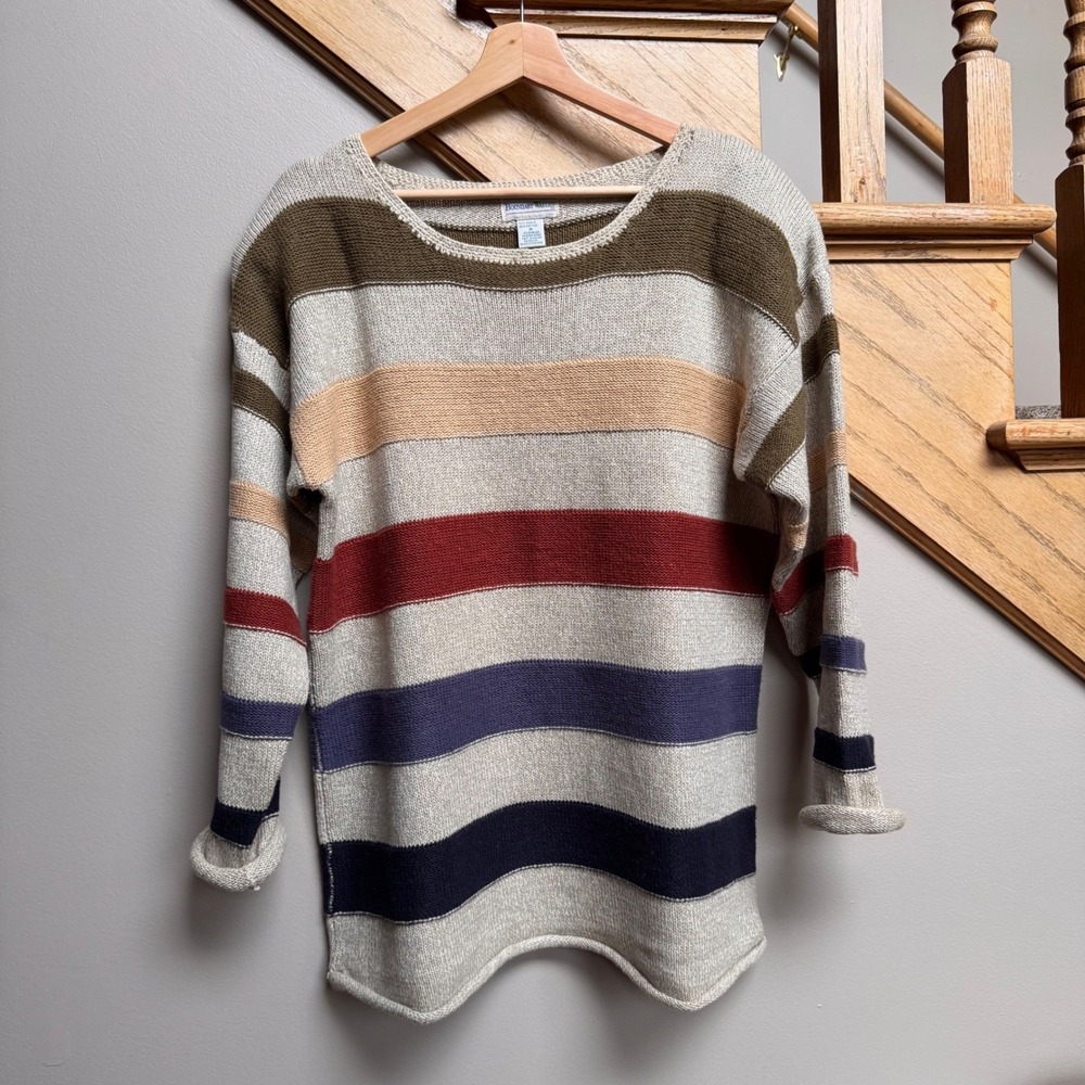 Vintage Boundary Waters‎ Striped Knit Sweater Women Size M Ramie Cotton Cabin - Picture 2 of 8